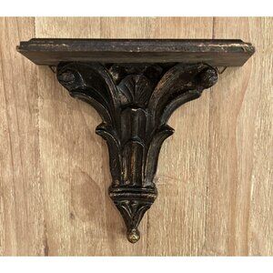 Vintage Ornate Black Gilt Gold Acanthus Wall Shelf Bracket Display Shelves Italy